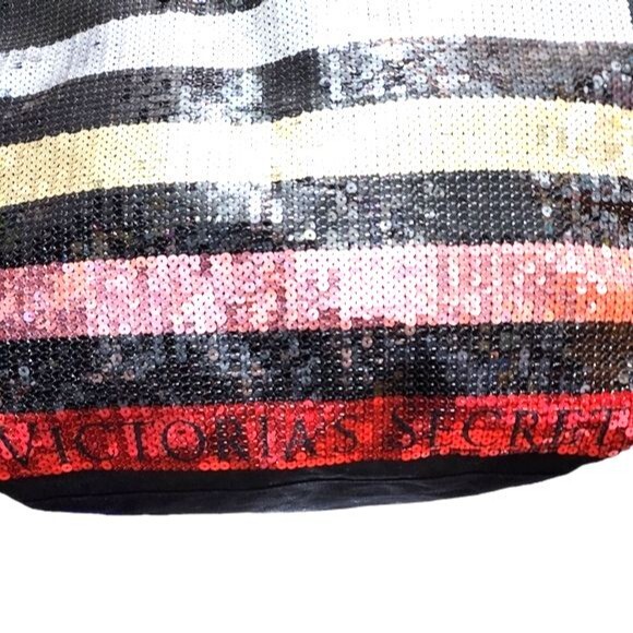 Victoria's Secret Black & Multi Sequin Striped Tote/Weekender 16"X13"X5.5" - Picture 2 of 10